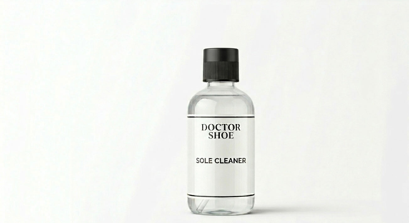 Bottle of Doctor Shoe sole cleaner on a white background